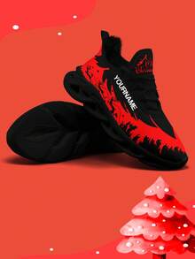 Custom Women's Christmas Plush Lining Sneakers With Personalized Name Print, Festive Santa Belt Design Cozy Shoes With Customized Photo, Lightweight Comfortable Soft Bottom Warm Sneakers For Men And Women, Gym Training Breathable Tennis Shoes, Unique Christmas Gift For Mom/Dad/Her/Him/Girlfriend/Boyfriend/Wife/Husband/Friend ﻿ - Black - View 2
