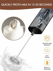 AOYI Portable Milk Frother For Coffee, Small Handheld Drink Mixer With Stainless Steel Whisk, Electric Egg Blender, Kitchen Accessories, Battery Operated Hand Stirrer Wand - Foam Maker For Lattes, Cappuccino, Frappe, Matcha, Hot Chocolate, Dessert (AA Batteries Not Included)
