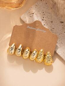 6-18pcs Geometric Textured Teardrop Golden Fashion Bohemian Style Earrings, Suitable As Gifts For Family And Friends For Holidays (Paper Card Packaging)