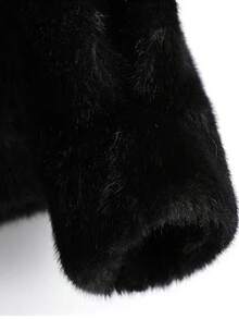 女士奢华黑色仿皮草大衣常规版型长袖立领夹克 - 黑色 - 查看 5