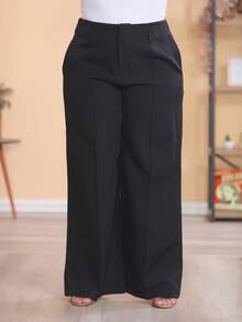 Plus Size Wide Leg Pants, New Fashion Tailored Fabric - Black - View 6