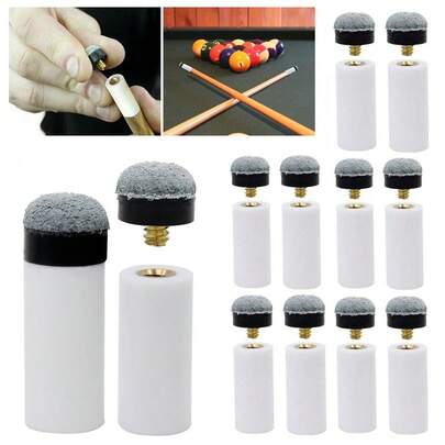 10 Pairs  Billiard Screw-On Tips With Pool Cue Stick Ferrules Soft Tips Kit