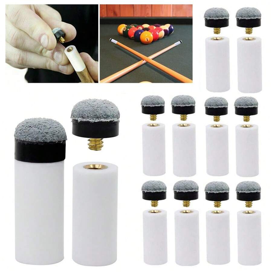 10 Pairs  Billiard Screw-On Tips With Pool Cue Stick Ferrules Soft Tips Kit - White - View 1