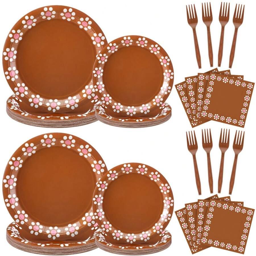 96 Pcs Mexican Party Supplies Platos De Barro Mexicanos Fiesta Paper Plates Napkins Forks Cielito Lindo Tableware Set For Picnic Birthday Wedding Baby Shower Decorations, Serve 24(Pink) - Hot Pink - View 1