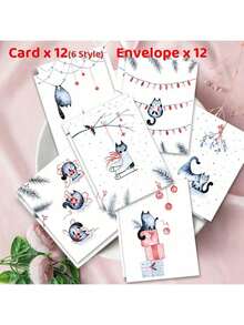 Set de 12 tarjetas de Navidad y Año Nuevo con diseños divertidos de gatos, con sobres, adecuadas para cualquier persona, de tamaño 3.7x4.9 pulgadas