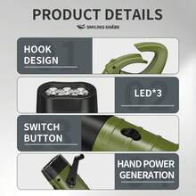 太阳能手摇电筒、多功能LED露营灯、应急灯、户外钓鱼灯、带挂钩的可充电ABS工作灯、便携式电筒 - 白光 - 查看 3