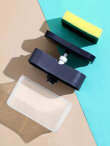 1pc Kitchen Soap Dispenser And 5pcs Sponge Holder, Soap Pump Dispenser With Sponge Rack, Plastic Dishwashing Liquid Squeezer Container, Kitchen Detergent Dispenser, Sink Accessories, Efficient Cleaning Tool Kitchen Items Kitchen Accessories Kitchen Tools