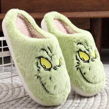 Hauioe Christmas Slippers Cartoon Plush Slippers Winter Soft Green Merry Christmas Gifts