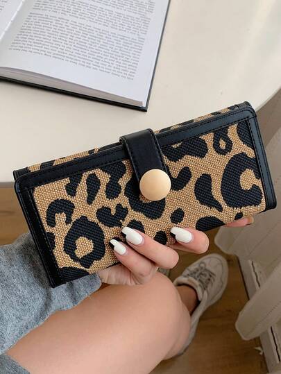 Women's PU Leather Classic Retro Leopard Print Trifold Long Wallet Clutch Purse Independent Card Holder Large Capacity Suitable For Office Lady Travel Birthday Gift Fashion & Versatile For Women Money Wallet Purse Wallet