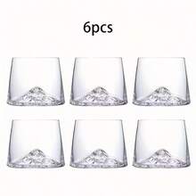 6 件水晶威士忌酒杯，带 3D 山峰底座，复古摇滚酒杯，透明小酒杯，优质酒吧玻璃器皿，适用于波本威士忌、白兰地、苏格兰威士忌、鸡尾酒，完美的家庭酒吧套装，礼品套装，230 毫升/7.85 盎司 - 透明 - 查看 14