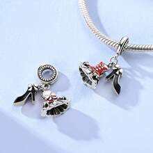 1pc Silver-Plated Red Oil Drop Dress & High Heel Pendant, Suitable For DIY Bracelet, Necklace, Jewelry Making, Women's Party Gift