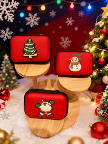 1 pièce Pochette de rangement style fermeture éclair de Noël, pour câbles, pièces de monnaie, clés, rouge à lèvres, sac de rangement multifonction, cadeau pour les amis