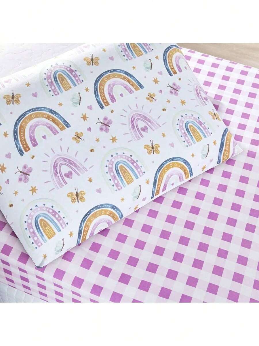 Printed Sheet Kids 2 Pieces Single 200 Thread Count Percal Children's Bedding Set With Soft Elastic Band - Cầu vồng - Xem 1