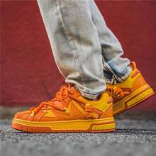Versatile Retro Casual Student Sports Shoes For Men, Color Block Lace-Up Sneakers, Orange Skate Shoes, A Pair Of Fresh Color Shoes Suitable As Christmas Gift - Orange - View 7