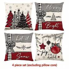 4/1 Set, 45*45cm Christmas Theme Pillow Covers, Soft & Comfortable Pillow Cases With Zipper Closure, For Home & Room Decor, Santa Claus & Snowman Design, Machine Washable - Multicolor - View 13