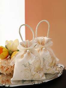 5pcs Elegant Wedding Favor Bags - Luxury Floral Drawstring Gift Bags, Suitable For Candy, Bridal Party Favors, Guest Appreciation Gifts - Multicolor - View 1