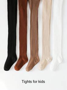 5pcs Girls' Solid Color Vertical Striped Leggings Tights, Suitable For Autumn/Winter