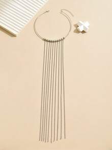 1 pezzo Elegante collana lunga da donna con catena, perline e nappine