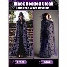 Halloween Costume Black Hooded Cape Tulle Cloak Medieval Hooded Cloak Vampire Robe With Hood For Women Cosplaygift - 紫色 - 查看 4