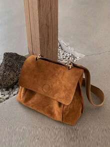 复古棕色丝绒百搭秋冬包包女大容量斜挎包单肩包女包2025新款潮 - 棕色 - 查看 5