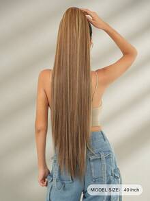 PIAOYUN Drawstring Ponytail Extension 40 Inch Highlight Blonde Long Straight Clip In Hair Extensions Soft Natural Looking Synthetic Hairpiece For Women Girls Party Daily Use - Blonde Highlight - View 2