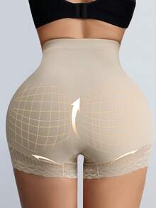 Women Front Button High Compression Tummy Control Shapewear Panties, Waist Trainer Tummy Control, Waist Shapewear, Solid Color With Lace Detail