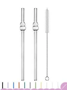 Paie drăguțe din sticlă cu perii de paie, paie reutilizabile de 7,87 inch / 8 mm, multicolore rezistente la spargere, pentru smoothie-uri, milkshake-uri, ceai sau cafea cu gheață