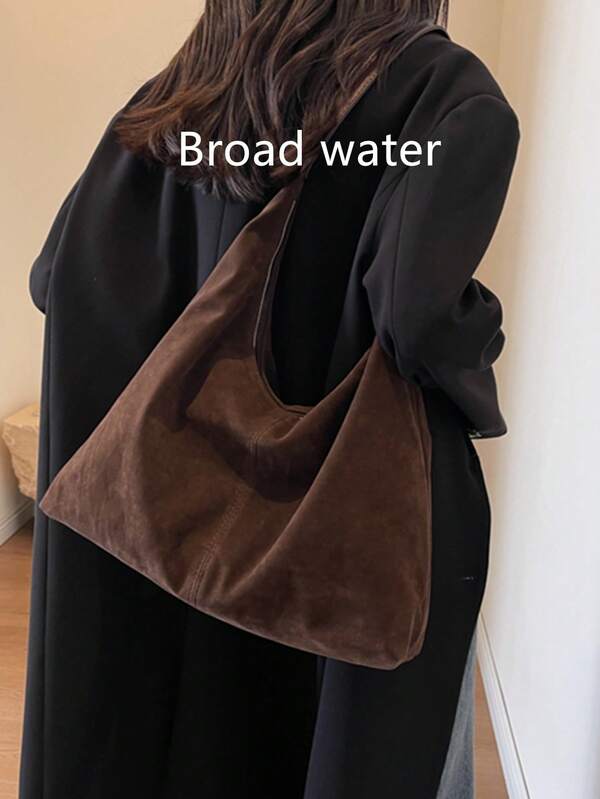 Retro Suede Large Capacity Casual Shoulder Tote Bag, Patchwork Color Block Handbag, Elegant Versatile Commuter Tote Bag For Women