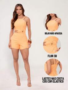 DIVINA GATA Women's Short Jumpsuit With 3D Flower - 9686 - Naranja - Ver 6
