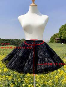 35厘米白色衬里薄纱裙，2层和4层，时尚婚礼、派对、洛丽塔风格照片拍摄 - 黑色 - 查看 6