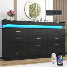 5/12/16 Drawer LED Dresser With USB Powered LED Lights/Charging Station | Modern Chest Of Drawers Storage Cabinet With Power Outout For Bedroom, Entryway - 查看 2