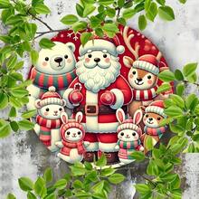 1pc 7.87 Inch Round Aluminum Metal Plaque - Rustic Christmas Santa & Animal Holiday Decorative Sign With Snowflakes, Holly & Reindeer, Matte Finish, Pre-Drilled Holes For Easy Hanging, No Electricity Needed For Indoor/Outdoor Home, Farmhouse, Store, Garden, 2D Flat Home Decor Christmas Decorations Room Decor