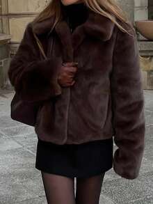 Élégante veste en fourrure douce pour femmes en hiver - brun - Voir 11