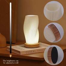 1pc Bedside Lamp With Wooden Base - Button Control Bedroom Table Lamp, Suitable For Living Room, Bedroom, Dorm, Office, Dimmable Nightstand Light