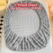 1 件厚仿兔毛床笠，床垫保护套，花卉图案，毛绒，温暖，抗皱，可拆卸和清洗，单人/双人/全尺寸 - 非常适合卧室和客房 - 泡泡 星空灰 - 查看 9