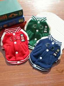 Autumn/Winter Dog Fleece Jacket Outdoor Leash Attached Half Zip Baseball Coat, Suitable For Small Dogs & Cats - Blue - View 9