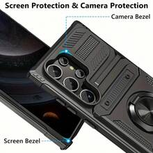 Military Industry Anti-Fall (Card Holder Function) (360° Rotating Stand) Military-Grade Rotating Phone Holder Stand + Shockproof Phone Case Compatible With Iphone 11/12/13/14/15/16 Pro Max, Galaxy S22/23/24/25+ And More - Blue - View 2