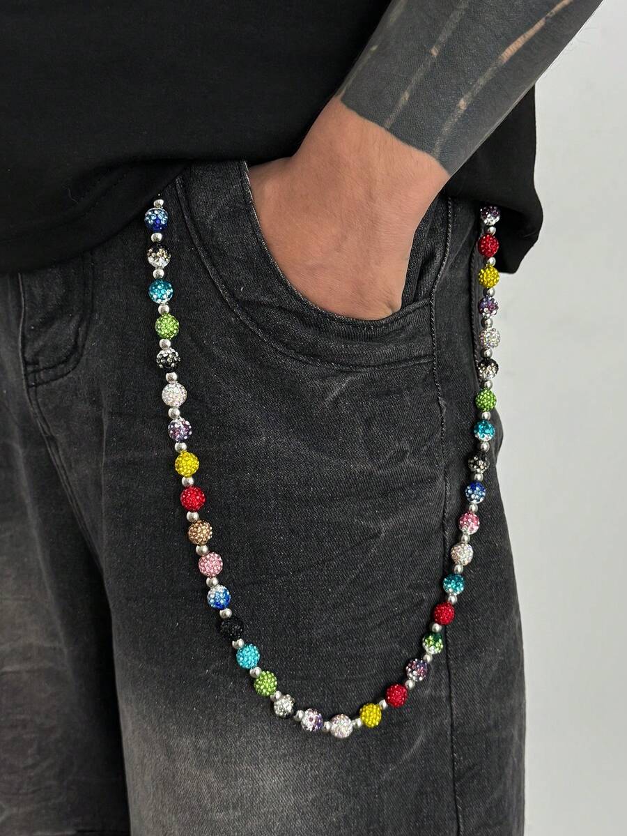 1 pieza Cadena de pantalón de cristal colorida, elegante y minimalista de estilo retro, correa diagonal punk y hip hop para hombres, para decoración de pantalones, adecuada para festivales de música, bodas, inauguraciones escolares y moda callejera en otoño/invierno