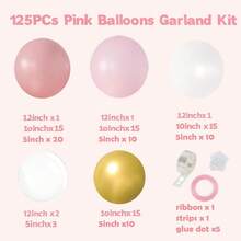 125件粉色气球拱门套装，包含12英寸、10英寸、5英寸的粉色和白色气球，适合男孩/女孩生日、迎婴派对、新娘送礼会、婚礼、周年纪念、性别揭晓派对装饰。 - 彩色 - 查看 2
