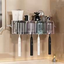 New Ins-Style Minimalist Large Capacity Suction Cup Toothbrush Holder, Bathroom Toothbrush Cup Wall Mount Storage Organizer, No Drilling Required