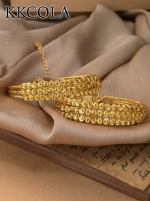 KKCOLA 1pc Fashionable Multi-Coil Beaded Bracelet With Wavy Pattern, Bohemian Style, Party/Festival Gift, Jewelry Accessory, Daily Wear - Yellow Gold - View 6