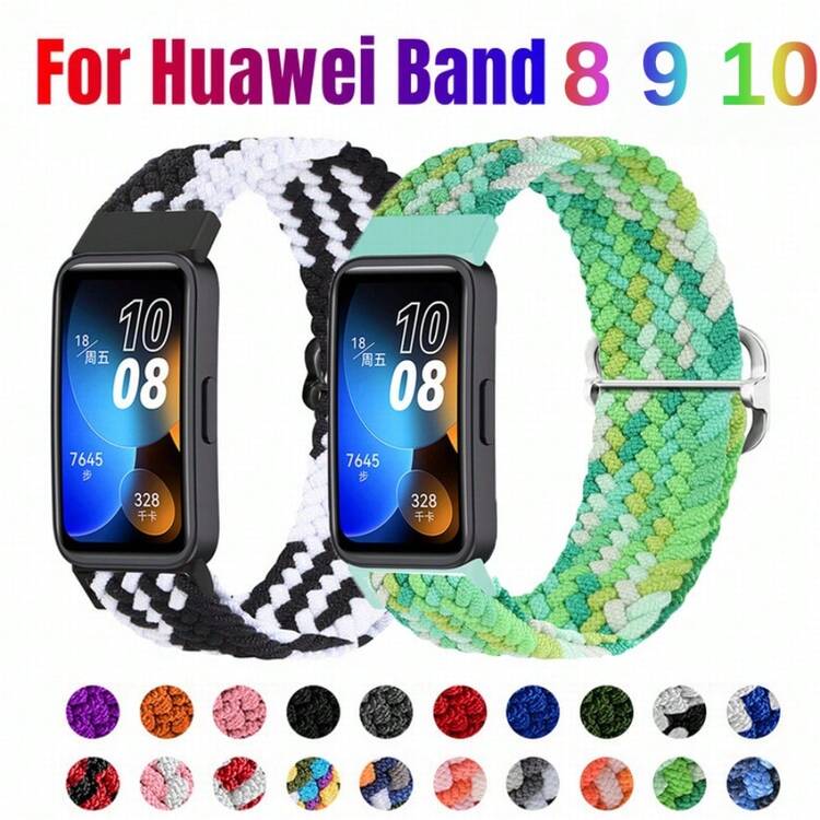 尼龙运动环表带替换手链适用于华为表带 8/9/10 智能手表配件腕带耐用轻便可调节柔软舒适透气男女通用健身跑步 - 彩色 - 查看 1