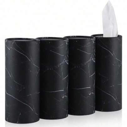 Car Tissue Holder, 4 Pack Car Cup Holder Facial Tissues With Travel Tissue Bag, Quick And Convenient Flower Combination Car Tissue Box(4 Canisters/200 Tissues) Black