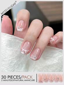 Bộ 30 móng giả vuông, móng giả ngắn/móng giả ba chiều hình nơ, hoa ngọc trai giả, móng giả đính đá kiểu Pháp ngọt ngào, bộ móng giả acrylic vừa vặn hoàn hảo, bao gồm 1 keo dán và 1 dũa móng, thích hợp cho phụ nữ sử dụng hàng ngày khi đi làm, học tập và tụ họp vào mùa thu và mùa đông. Sản phẩm làm móng phù hợp cho các buổi tụ họp, lễ hội và sử dụng hàng ngày. - Nhiều màu - Xem 2