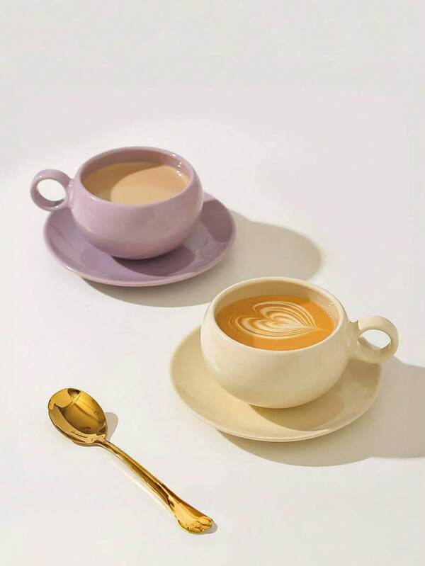 1pc White Ceramic Coffee Cup And Saucer Set For Home Breakfast