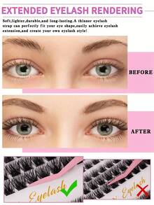 384pcs/Set Large Capacity D-Curl Fluffy False Eyelashes Kit, Thick & Voluminous, Multiple Combinations, Natural & Soft. The Set Includes Eyelash Glue, Adhesive, Setting Gel, Tweezers, And Eyelash Brush, Suitable For Sparse Lash Clusters And False Lashes. Suitable For Travel, Daily Wear (For Beginners), Weddings, Dates, Parties, Holidays, Also Makes A Great Christmas/Halloween/Gift Eyelash Set. - 黑色 - 查看 10