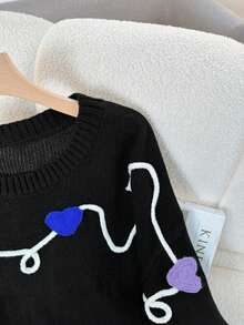 Plus Size Round-Neck Long-Sleeved Patterned Simple And Casual Pullover Sweater With Details [Back-To-School Season]