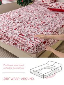 1 buah Sprei Fitted Motif Tulisan Natal, Mudah Pas untuk Kasur Tebal 9-12 Inci, Lembut, Tahan Kerut, Bernapas dan Nyaman, Cocok untuk Berbagai Ukuran Kasur, Dapat Dicuci dengan Mesin. Sprei Fitted Dekorasi Natal yang Bergaya, Penting untuk Kamar Tidur dan Asrama - MultiWarna - View 4