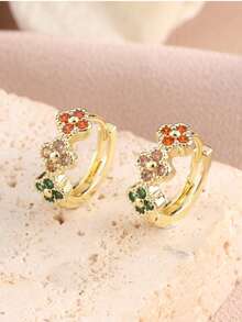 1 Pair Minimalist Chic Copper Cubic Zirconia Geometric Round Twist Stud Earrings, Gift For Date