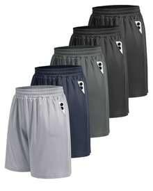 5 Pack Athletic Gym Mens Shorts - Workout Black Quick Dry Basketball Shorts With Pockets For Running Casual Activewear - 黑色+黑色+深灰+丈青+淺灰 - 查看 7